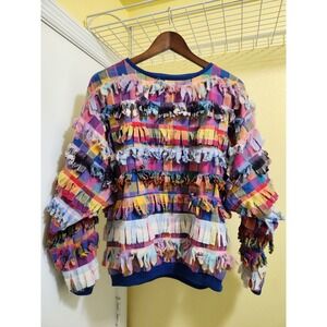 Flamboyan Cotton Fringe Wearable Art Pullover Sweater Top - Size Medium
